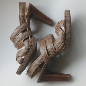 TALBOTS Size 8 Snakeskin Print Leather Slingback High Heeled Sandal